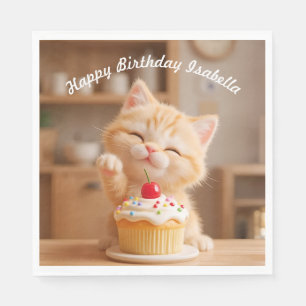 Servilleta De Papel Un Naranja gatito lindo con un pastel