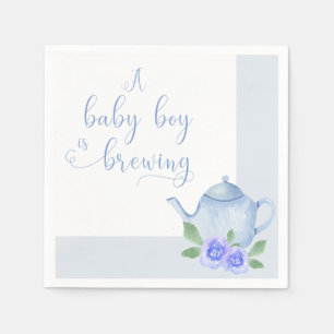 Servilleta De Papel Un niño está preparándose Teterita azul Baby Showe