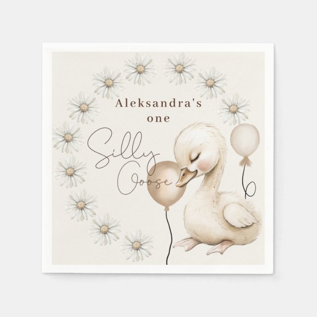 Servilleta De Papel Un niño moreno neutral de ganso tonto primer cumpl (Anverso)