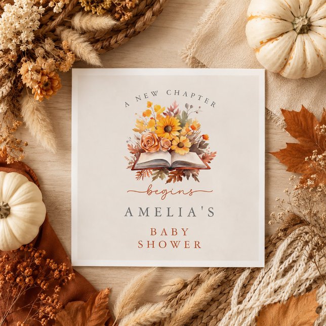 Servilleta De Papel Un Nuevo Capítulo Comienza Libro Floral de Otoño B (A New Chapter Begins Fall Floral Book Baby Shower Napkins)