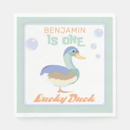 Servilleta De Papel Un Pato Afortunado &  Burbujas Cumpleaños Pastel P
