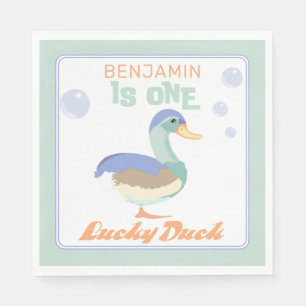 Servilleta De Papel Un Pato Afortunado & Burbujas Cumpleaños Pastel P