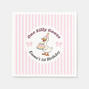 Servilleta De Papel Un Pato Tonto con Lazo Rosa Cumpleaños 1
