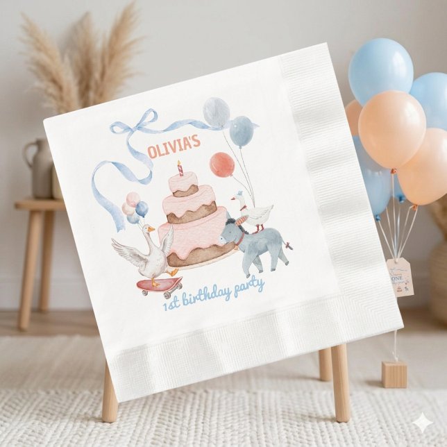 Servilleta De Papel Un Pato Tonto Cumpleaños 1 Neutro Pastel (​Make a splash at your little one's big milestone with our "One Silly Goose" napkins!)