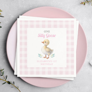 Servilleta De Papel Un Pato Tonto de Rango Rosa Cumpleaños Uno