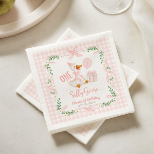 Servilleta De Papel Un Pato Tonto Lazo Rosa Floral 1er Cumpleaños