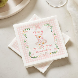 Servilleta De Papel Un Pato Tonto Lazo Rosa Floral 1er Cumpleaños