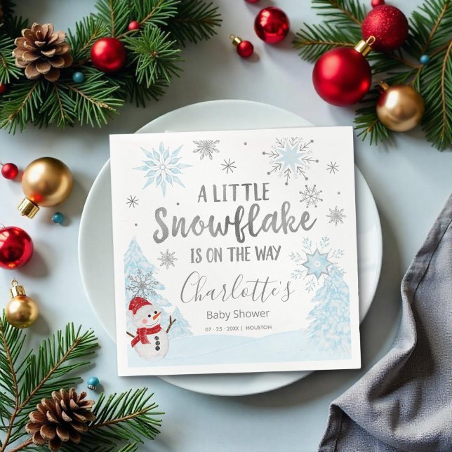 Servilleta De Papel Un pequeño Baby Shower azul con copo de nieve (Subido por el creador)