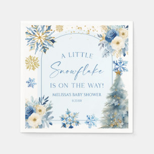 Servilleta De Papel Un pequeño Baby Shower de invierno azul con copo d