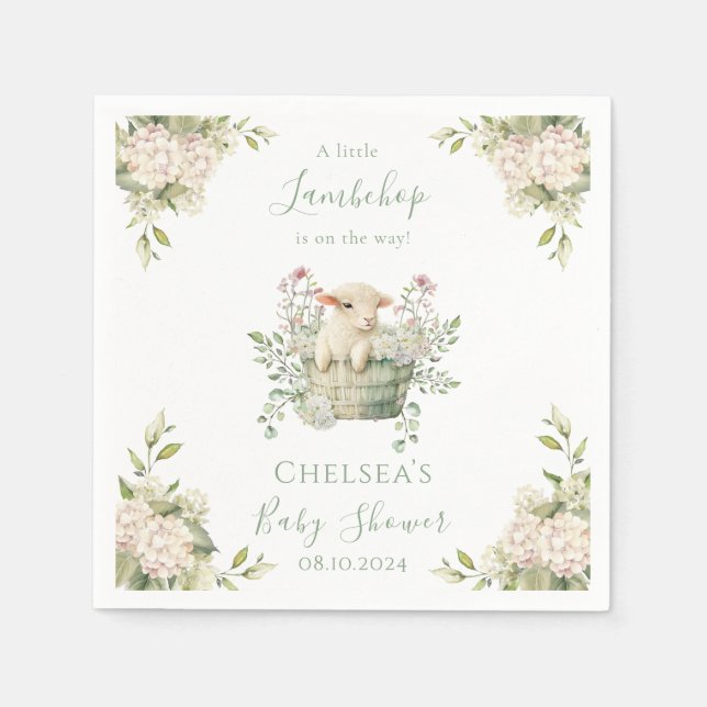Servilleta De Papel Un pequeño Baby Shower de ovejas florales de Lambc (Anverso)