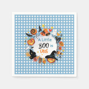 Servilleta De Papel Un pequeño Boo está próximo. Gingham azul claro de
