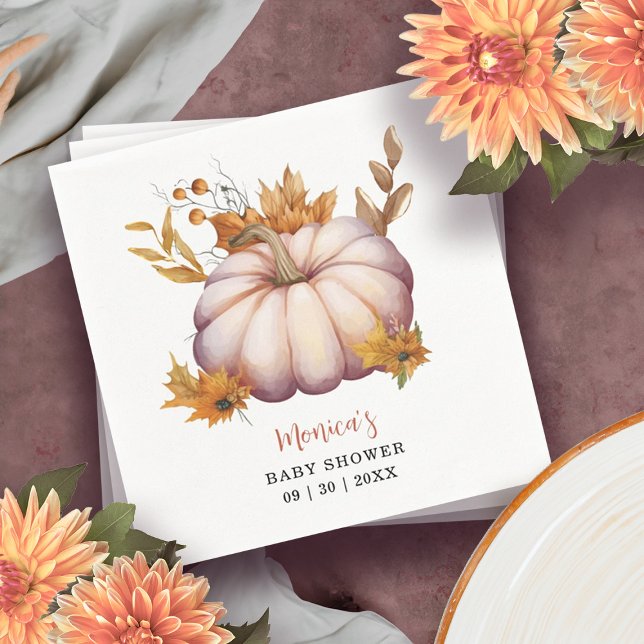 Servilleta De Papel Un pequeño calabaza en el otoño de la floral Baby  (A Little Pumpkin Autumn Fall Floral Baby Shower Napkins)