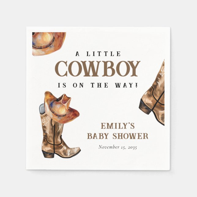 Servilleta De Papel Un pequeño Cowboy Western Baby Shower (Anverso)