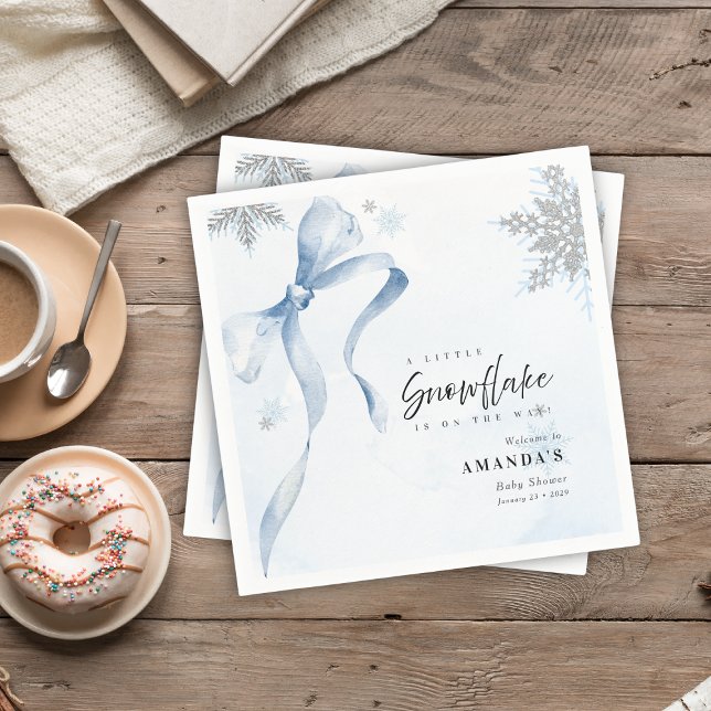 Servilleta De Papel Un pequeño Purpurina de Snowflake Blue Bow Baby Sh (Subido por el creador)