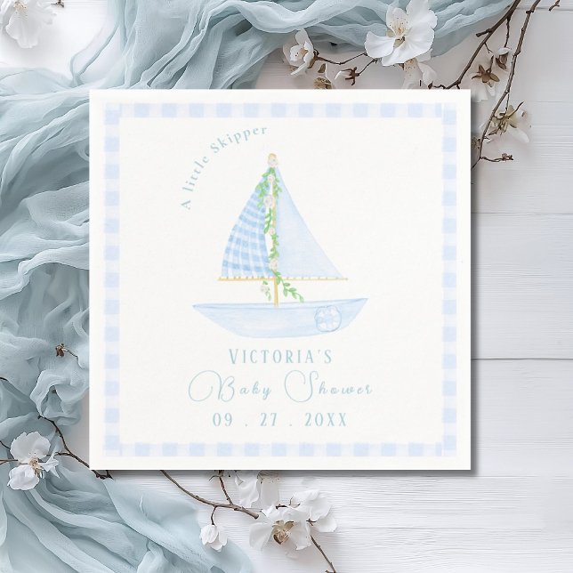 Servilleta De Papel Un pequeño Skipper Blue Plaid Baby Shower moderno (Subido por el creador)