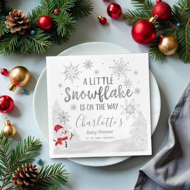Servilleta De Papel Un poco de Baby Shower gris con copo de nieve (Subido por el creador)