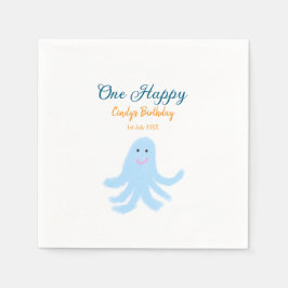 Servilleta De Papel Un pulpo azul feliz bajo el cumpleaños del mar