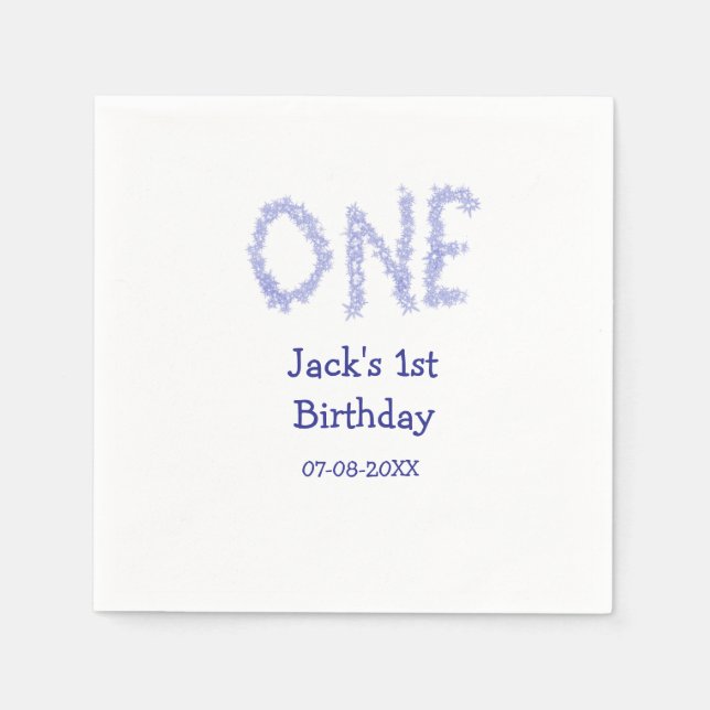 Servilleta De Papel Un purpurina azul niño moderno de primer cumpleaño (Anverso)