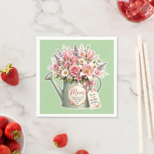 Servilleta De Papel Un ramo de flores en una regadera para mamá