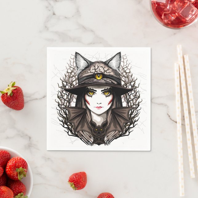 Servilleta De Papel Un retrato cursi de bruja de Gato de Brujas Hallow (In situ)