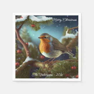 Servilleta De Papel Un Robin lindo en las placas de papel de árbol de