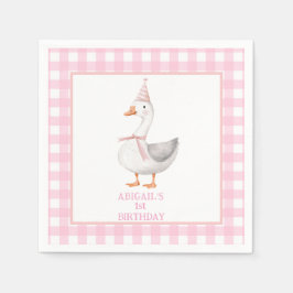 SERVILLETA DE PAPEL UN SILLY GOOSE PINK GINGHAM PRIMER CUMPLEAÑOS