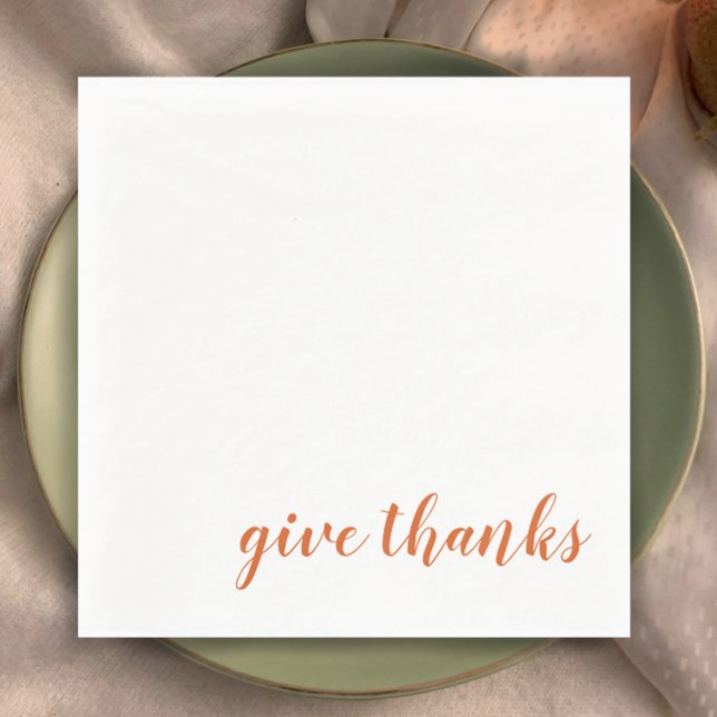 Servilleta De Papel Un simple Naranja quemado da gracias Acción de Gra (Stylish burnt orange script Thanksgiving dinner napkins. Give thanks religious Thanksgiving dinner)