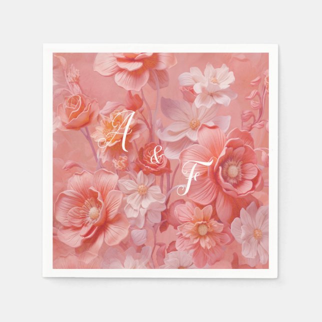 Servilleta De Papel Un suave tono rosado llamado Flores de Peach Fuzz (Anverso)