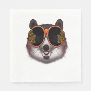Servilleta De Papel Un Tanuki Guay Con Gafas De Sol Ornadas