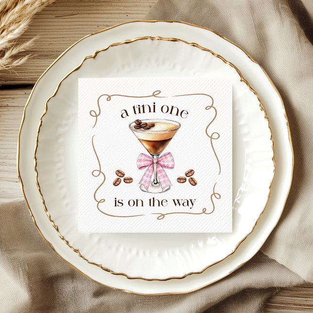 Servilleta De Papel Un Tini One Espresso Martini Lazo Rosa Baby Shower (A Tini One Espresso Martini Pink Bow Baby Shower Napkins)