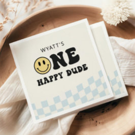 Servilleta De Papel Un tipo feliz sonríe cara de primer cumpleaños