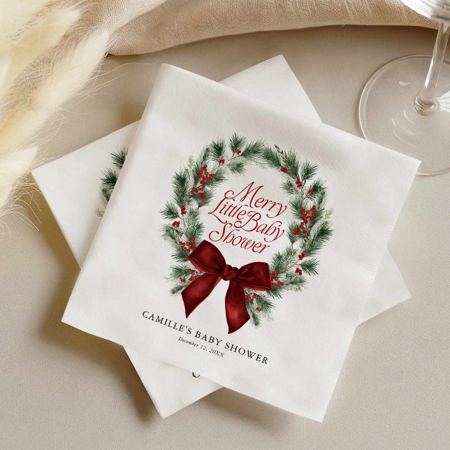 Servilleta De Papel Una alegre ducha de bebé (Merry Little Baby Shower Red bow Paper Napkins)