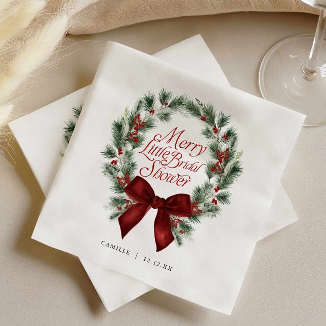 Servilleta De Papel Una alegre pequeña ducha nupcial (Christmas Merry Little Bridal Shower Red Bow napkins)