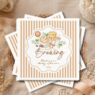 Servilleta De Papel Una Bebé Está Preparando Café Latte Baby Shower