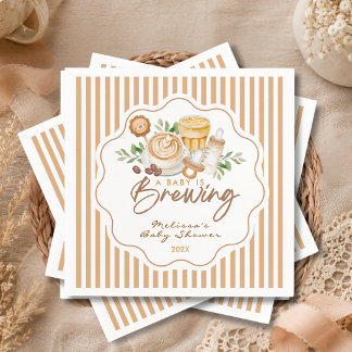 Servilleta De Papel Una Bebé Está Preparando Café Latte Baby Shower