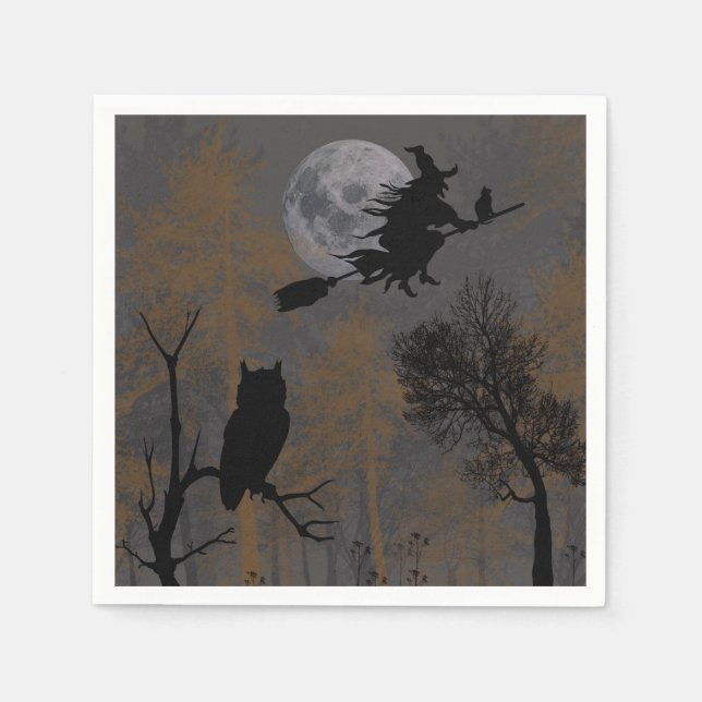 Servilleta De Papel Una bruja y un gato (Anverso)