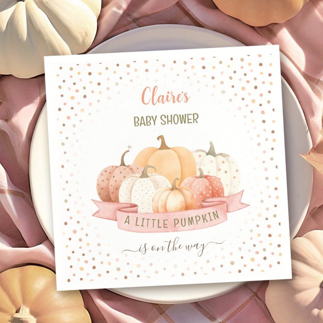 Servilleta De Papel Una Calabaza Está En Camino Chica Baby Shower (A Little Pumpkin Is On The Way Girl Baby Shower Paper Plates)