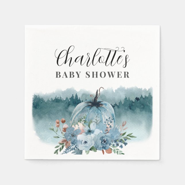 Servilleta De Papel Una Calabaza Está En Camino De Baby Shower Azul (Anverso)