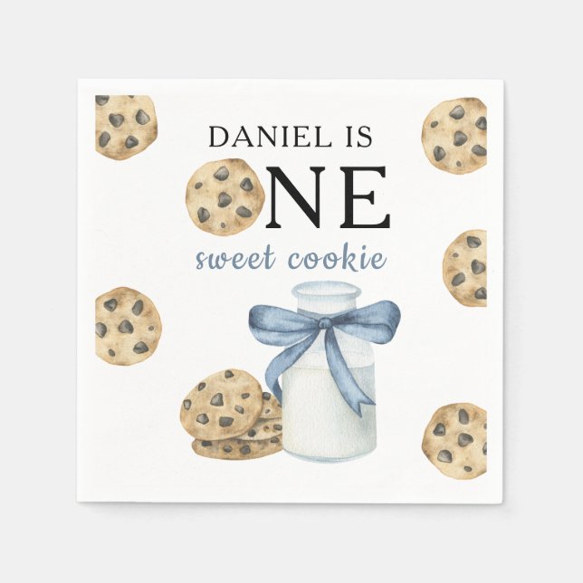 Servilleta De Papel Una Dulce Galleta y Leche Cumpleaños Primero   (Anverso)