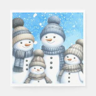 Servilleta De Papel Una familia de muñecos de nieve en la nieve