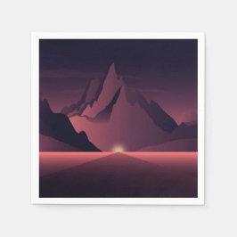 Servilleta De Papel Una ilustración de una puesta de sol en la montaña