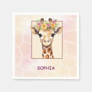 Servilleta De Papel Una jirafa de bebe de Safari dulce de color rosa y