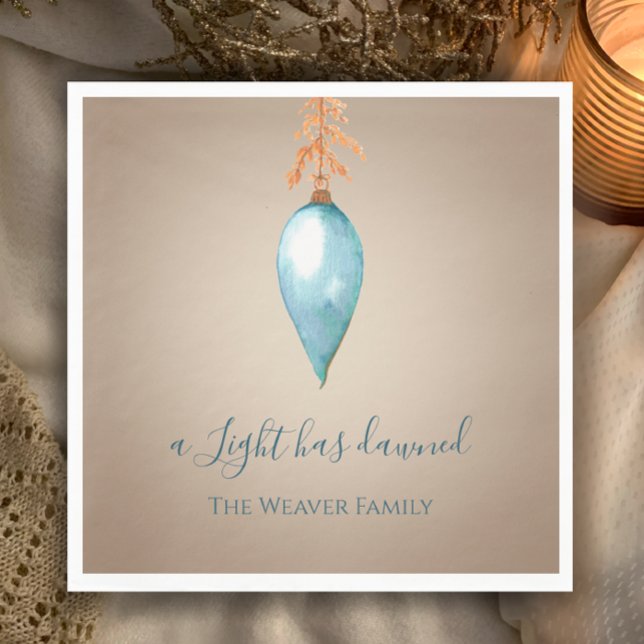 Servilleta De Papel Una Luz Ha Desaparecido | Navidades de Personaliza (Customize my original minimalist watercolor blue bauble Christmas dinner napkin. A Light has dawned.)