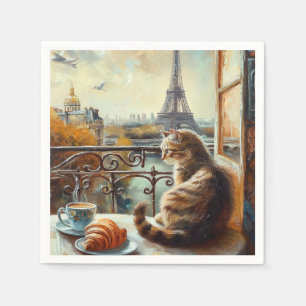 Servilleta De Papel Una mañana en París   Gato de jengibre en un café