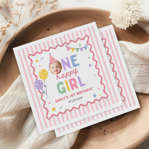 Servilleta De Papel Una niña feliz Cumpleaños 1 rosa Colorido