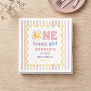 Servilleta De Papel Una niña feliz cumpleaños 1 sol