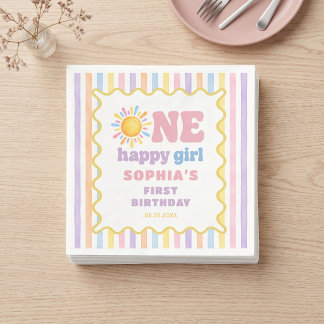 Servilleta De Papel Una niña feliz cumpleaños 1 sol