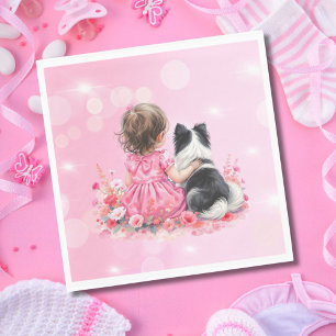 Servilleta De Papel Una niña y su perro Fiesta de bienvenida para bebé