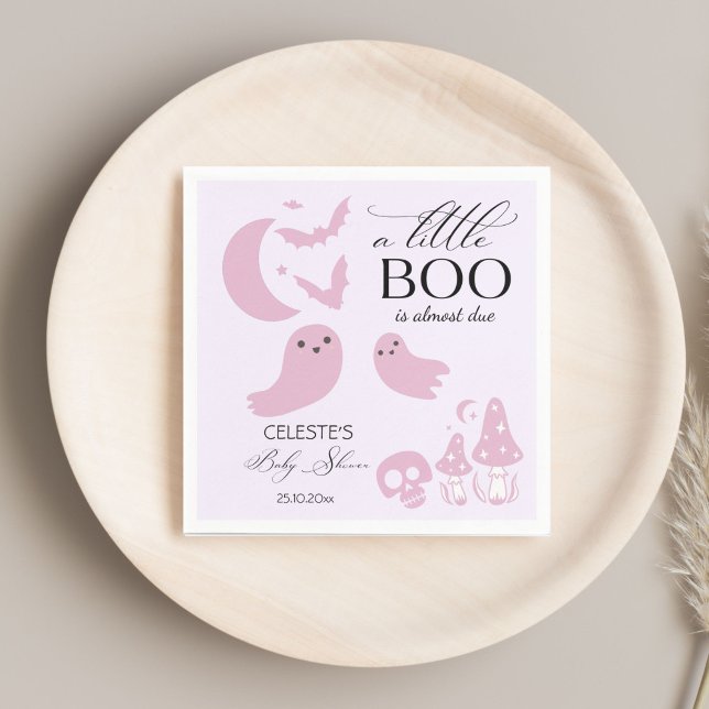Servilleta De Papel Una pequeña ducha de bebé rosa pastel de Halloween (A little boo cute pastel pink Halloween baby shower customized Napkins personalized table decor)