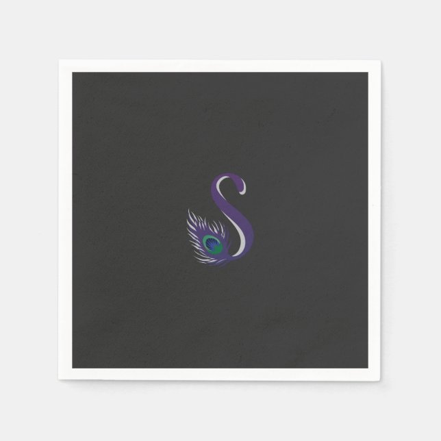 Servilleta De Papel una pluma de pavo real púrpura y verde sobre una e (Anverso)